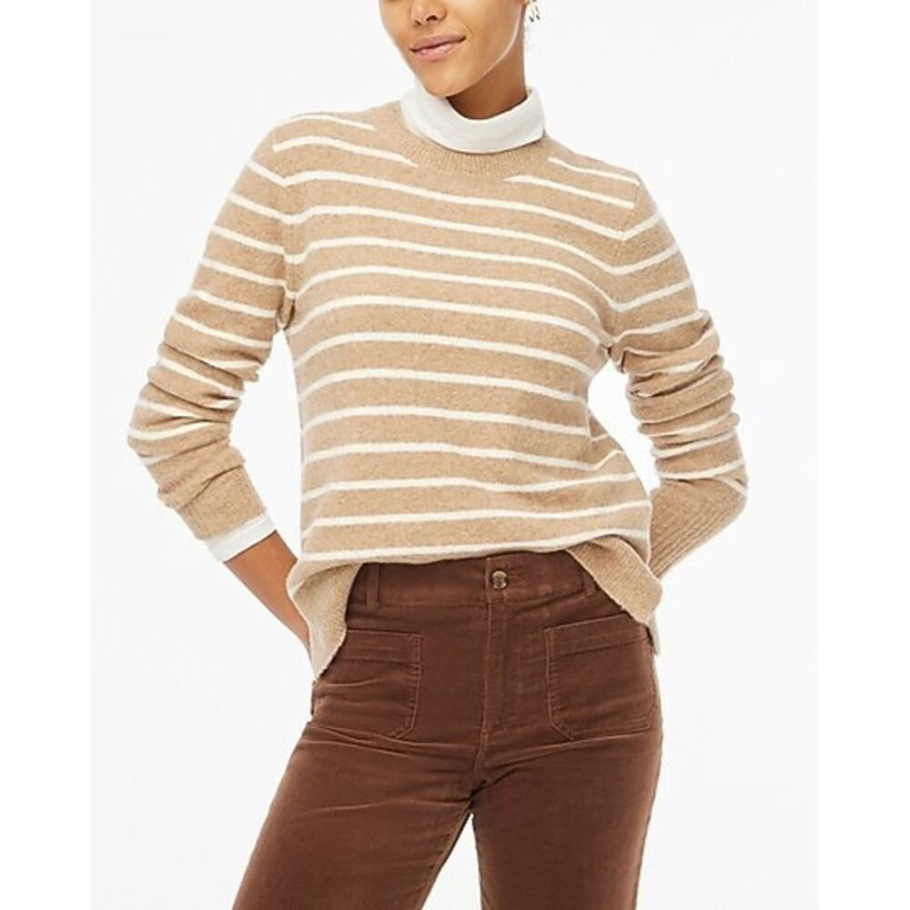 J. Crew Factory Extra Soft‎ Striped Crewneck Sweater Camel White Size S Small